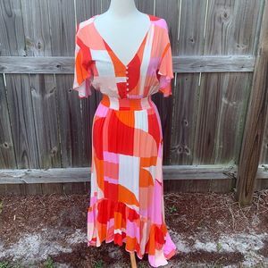Abel the Label flowy hi-low dress, warm colors, size xs